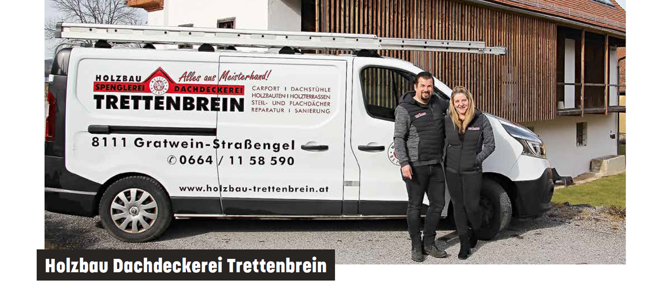 Bild der Familie Holzbau Dachdeckerei Trettenbrein vor dem Firmenauto