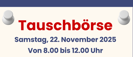 Plakat für eine Gemeinschaftsaustausch-Veranstaltung am Samstag, 22. November 2025, von 8:00 bis 12:00 Uhr im Gemeindesaal Alland. Die Adresse lautet Hauptstraße 176, 2534 Alland. Es wirbt für den Austausch von gebrauchter Kleidung, Schuhen, Taschen, Spielen, Büchern und mehr. Kontaktieren Sie Andrea Maria Mayer für weitere Informationen. Illustration eines Kleiderschranks mit Kleidung und Accessoires.