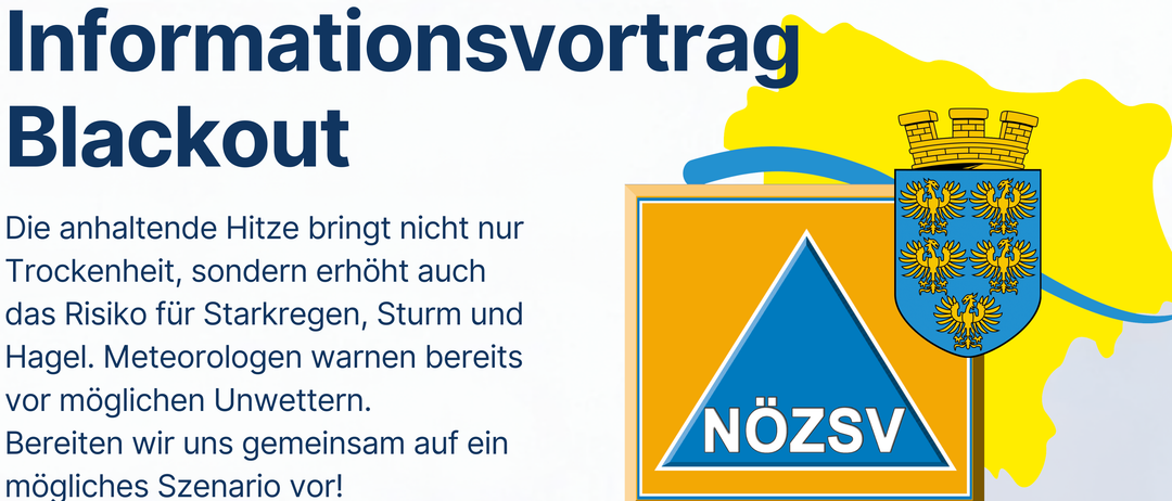 Ein Infografik über einen Stromausfall, einschließlich einer Lebensmittelliste, Notfallwarnungen und Ratschlägen zur Beruhigung. Das Bild zeigt eine Karte einer Region mit einem Warnzeichen und einem Datum vom 17. September 2026.