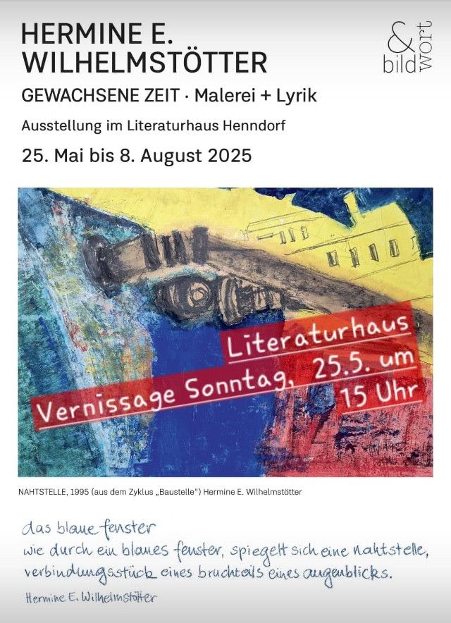 Kunstwerk 'Nahtstelle' von Wilhelm Stötter. Ausstellung im Literaturhaus Henndorf vom 25. Mai bis 8. August 2025. Sonntags geöffnet um 14:30 Uhr.