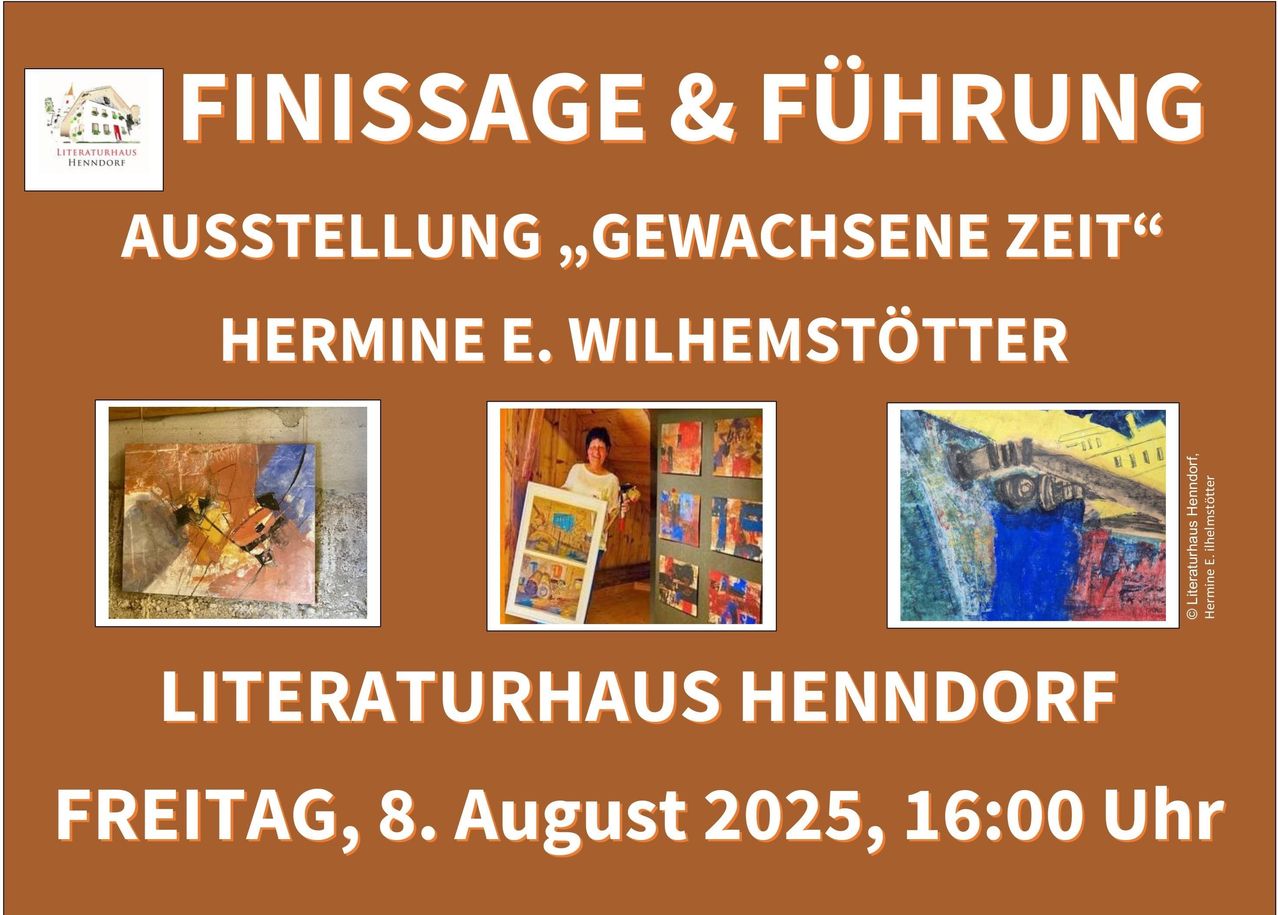 Eine Ausstellung von Gemälden von Hermine E. Wilhelmstötter wird am 8. August 2025 um 16:00 im Literaturhaus Henndorff eröffnet.