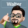 Eine lächelnde Cartoon-Figur mit einer Brille und einem Bart zeigt einen Daumen hoch. Er trägt ein graues T-Shirt mit grünem Rand. Sein Name, Walter, ist über ihm angezeigt.