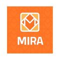 Orangefarbenes Quadrat mit einem weißen Logo mit einem stilisierten Buchstaben M und dem Wort Mira darunter.