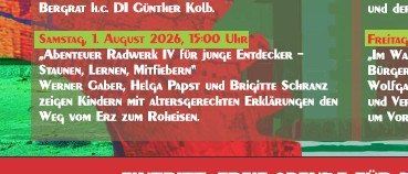Werbeposter für die "Tage der Industriekultur 2026," mit Terminen, Zeiten und Beschreibungen der Veranstaltungen in Deutsch. Veranstaltungen umfassen historische Dialoge, musikalische Aufführungen und Bildungsvorträge. Freier Eintritt.