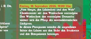 Plakat für Industriekulturtage 2026 in Zusammenarbeit mit Radwerk IV Vordernberg. Termine und Veranstaltungen aufgeführt, einschließlich historischer Dialoge und Vorträge über Bergbau und Klimawandel. Freier Eintritt.
