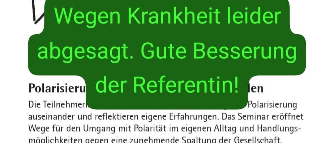 Das Bild zeigt ein Plakat für ein Seminar. Es kündigt einen Vortrag von Dr. Andrea Thuma, Mediatorin, Politologinnen und Erwachsenenbildnerin, für den 9. Oktober 2025 um 19:30 Uhr in Dorfwerfen an. Das Seminar wird den Umgang mit Polarisierung erforschen.