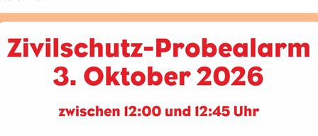 Poster for a civil protection alarm test in Austria on October 3, 2026. It includes details on the alarm signals, their meanings, and instructions on how to respond. It also provides contact information and a QR code for downloading the ZIVA app.