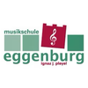 Das Logo der Musikschule Eggenburg ist auf einem weißen Hintergrund dargestellt. Es zeigt ein rotes Rechteck mit einem Violinschlüssel in der Mitte und darunter steht 'Ignaz J. Pleyel'. Der Text 'musikschule eggenburg' ist in Grün dargestellt.