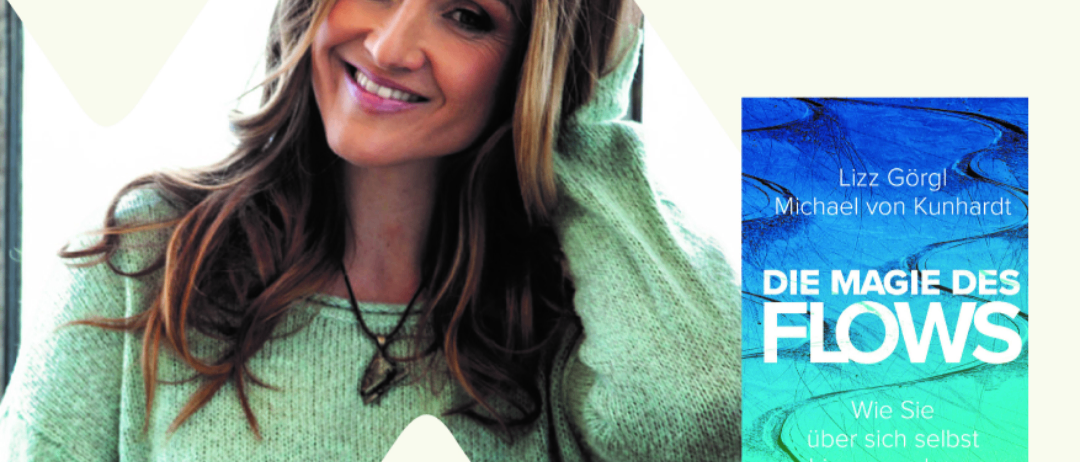 Eine Werbung für eine Signierstunde mit Lizz Gorgl, die sie lächelnd zeigt und das Buch 'Die Magie des Flows'. Das Event ist am 12. Dezember um 16:00 in MORAWA Hartberg.