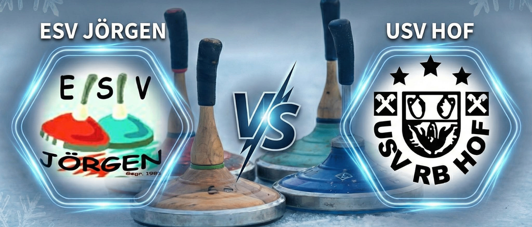 Plakat für eine Sportveranstaltung mit dem Titel Model Schiess Jörgen. Die Veranstaltung zeigt ein Duell zwischen VS und USV. Das Spiel ist für Samstag, 7. Februar 2026, um 17:00 im Stocksport Arena Jörgen geplant.