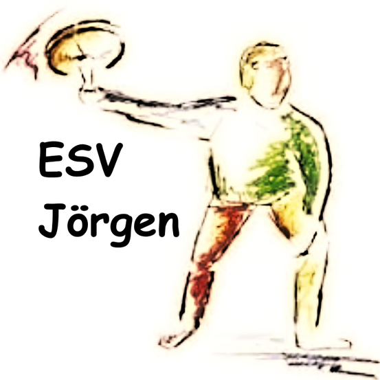 Eine Karikatur eines Mannes, der einen Frisbee wirft. Der Text lautet ESV Jorgen.