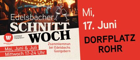 A poster for a social gathering at Edelsbach's Gastgebern. It features wine glasses and a warm, inviting atmosphere. The text reads 'Wine Night'.