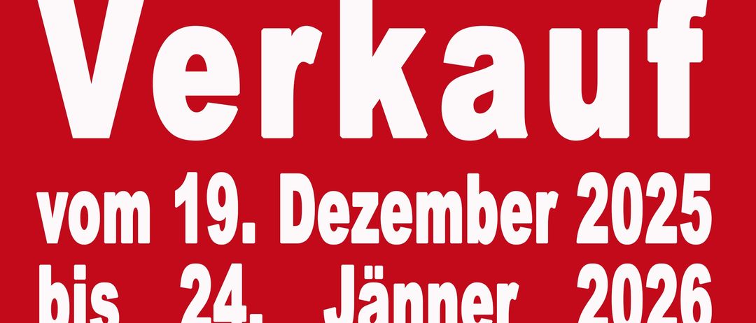 Ein roter Plakat bewirbt einen Winterverkauf, der am 19. Dezember 2025 beginnt und am 24. Januar 2026 bei Schuh & Sport endet.