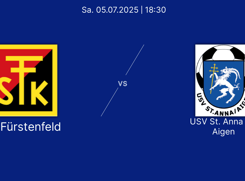 Plakat für ein Fußballspiel zwischen FTK und USV St. Aigenfeld am 5. Juli 2025 um 18:30 Uhr.
