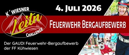 Werbeplakat für eine Feuerwehr-Bergauf-Wettbewerb. Die Veranstaltung beinhaltet einen Feuerwehrschlauchwettbewerb und eine Party mit DJ Mike M. Die Veranstaltung beginnt um 14:00 Uhr bei ESV Gelände.