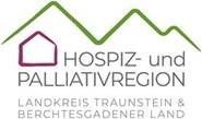 A logo for 'Hospiz-und Palliativeregion' featuring a stylized house and green waves, with text 'Landkreis Traunstein & Berchtesgadener Land' below.