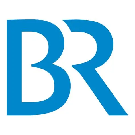 Ein blaues Logo mit den Buchstaben BR in einer stilisierten Schrift, BR ist in einer größeren Schriftgröße als R.