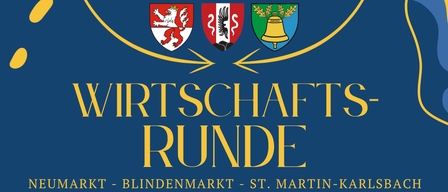 Werbeplakat für Wirtschaftsrunde-Veranstaltung in St. Martin-Karlsbach. Geplant für den 23. Februar 2026 um 18:30 Uhr. Zeigt Autos und eine Garage. Anmeldung erforderlich bis 14. Februar 2026. Kontaktnummern angegeben.