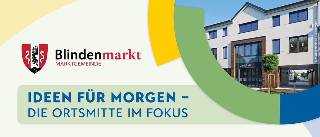 Plakat für Ideensammlung zur Zukunft von Blindenmarkt. Veranstaltung am 17. April 2026, von 15 bis 18 Uhr im Gemeindeamt EG, Hauptstraße 17, 3372 Blindenmarkt. Diskutieren Sie im Burger Café.