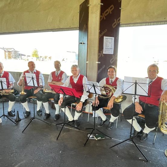Bild enthält, Horn, Musical Instrument, Tuba, Adult, Male, Man, Person, People, Group Performance, Shoe
