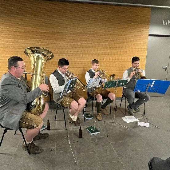 Bild enthält, Brass Section, Horn, Musical Instrument, Tuba, Adult, Male, Man, Person, Shoe, Glasses