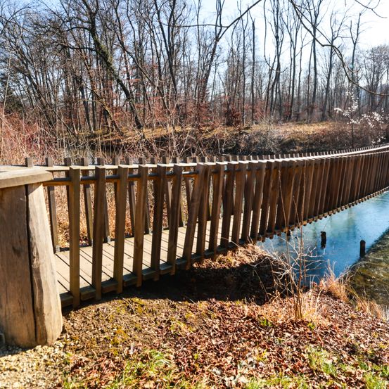 Bild enthält, Water, Waterfront, Outdoors, Nature, Scenery, Boardwalk, Yard, Wood, Path, Pond