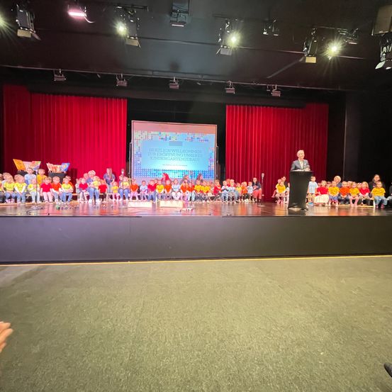 Bild enthält, Stage, Indoors, Theater, Person, Crowd, People, Auditorium, Concert, Shoe, Man