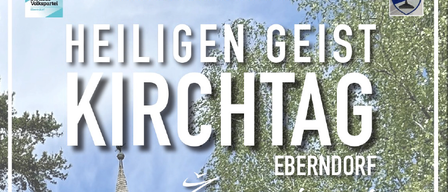 Poster for the Holy Spirit Church Day in Ebendorf, featuring a church steeple and tree. EV Ebendorf and OVP Ebendorf invite you.
