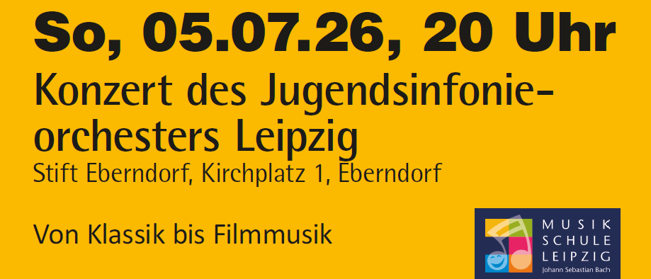 Konzert des Jugendsinfonieorchesters Leipzig am 05.07.26 um 20 Uhr in Ebendorf, Kirchplatz 1. Eintritt frei. Spenden erwünscht.