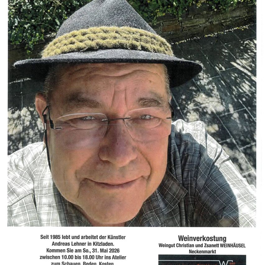 Since 1985, artist Andreas Lehner has lived and worked in Kitzladen. Visit Christian and Zsanett Weinhäusel's wine shop. May 31, 2026, between 10 am and 6 pm at the studio.