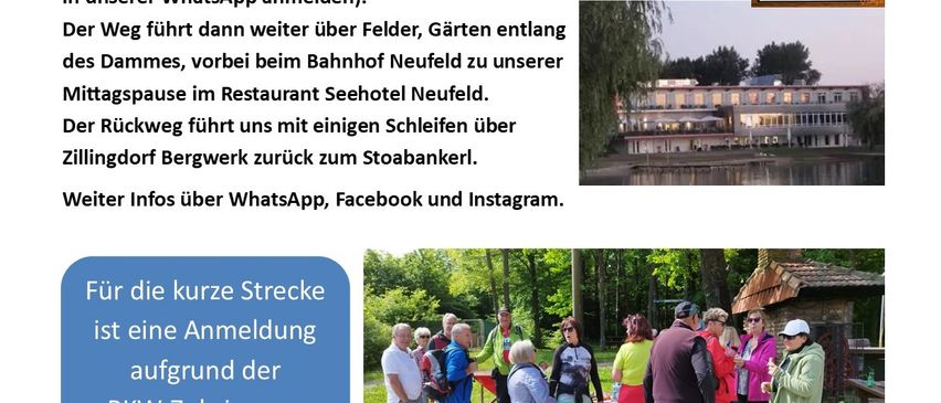 Die Strecke beginnt vom Stoabankerl zum Landessportzentrum Viva über die Eisenbahn hinter dem Neufeldersee. Der kurze Weg beginnt dort. Der Rückweg führt uns zurück zum Stoabankerl. Weitere Infos gibt es auf WhatsApp, Facebook und Instagram.