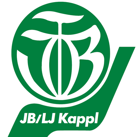 Grünes Logo mit einem weißen Kreuz in einem Kreis, darunter steht 'JB/LJ Kappl'.