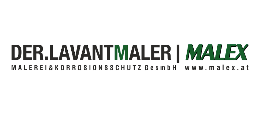 Logo der Der.LavantMaler Malerei & Korrosionsschutz GmbH mit der Website www.malex.at. Das Logo ist in Grün und Schwarz gehalten.
