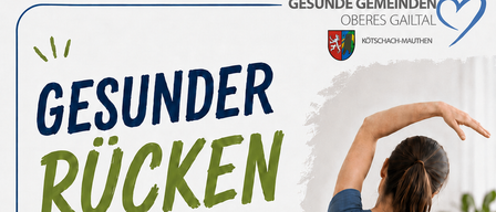 Ein Plakat für einen Rückengesundheitskurs auf Deutsch. Es zeigt eine Frau, die auf einer Yogamatte streckt, mit Text über den Kurs und seine Vorteile.