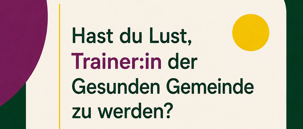 Eine Anzeige für eine Trainingsmöglichkeit in einer gesunden Gemeinschaft. Es wird gefragt, ob Sie eine spezielle Ausbildung haben und Kontaktinformationen werden bereitgestellt.