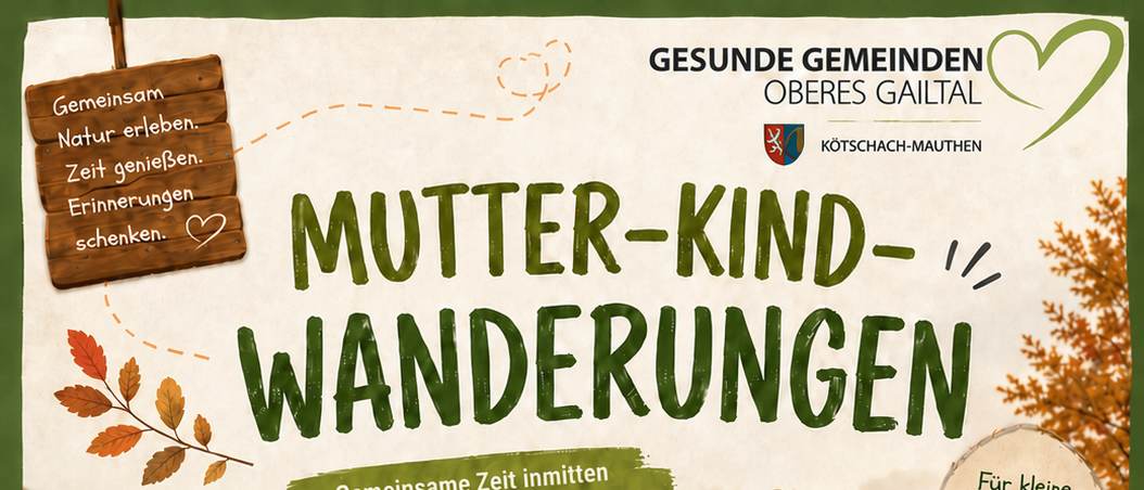 Plakat für eine Mutter-Kind-Wanderung in Einsiedelwald-Zarateich am 20. Oktober 2026. Zeigt eine Mutter und ein Kind, die in einem Wald spazieren, mit Details zur Veranstaltungszeit, -ort und Familienteilnahme.
