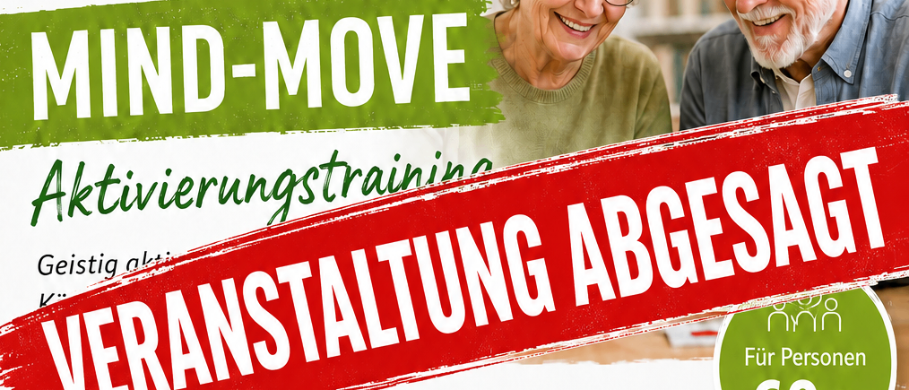 Plakat für ein Aktivierungstraining für Personen ab 60 Jahren, das verschiedene Methoden wie Gedächtnisarbeit, Validierung, Sinnesarbeit und Bewegung mit Musik anbietet. Der Kurs findet wöchentlich ab dem 02. September 2026 von 17:30 bis 18:30 Uhr im Gemeindeamt von Marktgemeinde Kötschach-Mauthen statt. Geleitet wird er von Frau Ruth Klauss-Strasser, die Kosten betragen 15 Euro für fünf Einheiten oder eine Stunde.