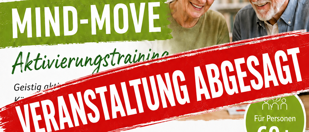 Ein Flyer für ein kognitives Aktivierungstraining für Personen ab 60 Jahren. Es enthält Details wie Startdatum, Ort, Kursgebühr und Vorteile. Der Flyer zeigt ein Gehirnsymbol und eine Glühbirne.