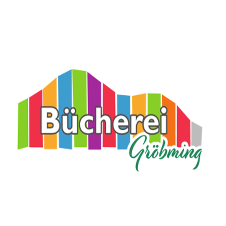 Ein buntes Berglogo mit den Worten 'Bucheckerei Groebming' in weiß geschrieben.