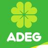 Das ADEG-Logo zeigt ein stilisiertes grünes vierblättriges Kleeblatt mit weißer Kontur auf grünem Hintergrund. Darunter steht das Wort 'ADEG' in großen weißen Buchstaben.
