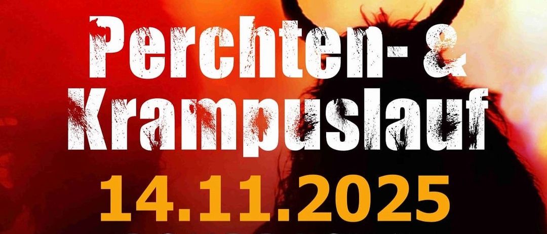 Plakat für Perchten & Krampuslauf-Veranstaltung am 14.11.2025 in Rohrbach/L. Marktplatz Kaffeewerk. Mit Zeiten für den Nikolaus-Besuch um 18:00 und Perchten & Krampuslauf um 19:00, gefolgt von einer After-Show-Party im Kaffee Werk. Eintritt: frei.