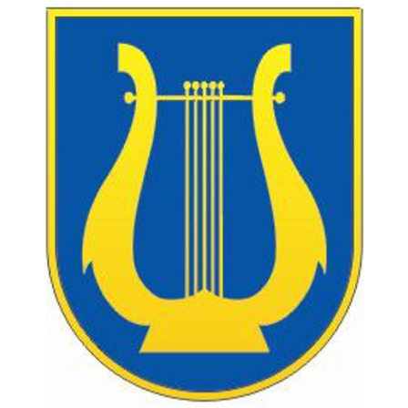 Das Logo zeigt einen blauen und gelben Schild mit einer Leier in der Mitte. Darunter steht der Text 'MUSIKVEREIN WEINITZEN' in Blau.