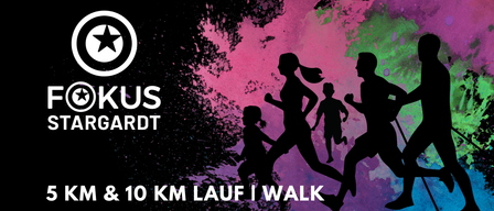 Fokus Stargardt Plakat für einen Laufevent in Eggenburg am 28. Februar 2026 mit einer Silhouette von Läufern.