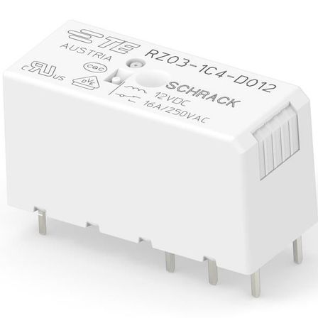 Ein weißer elektronischer Bauteil mit der Aufschrift STE AUSTRIA R203-1C4-D012 und weiteren Spezifikationen.