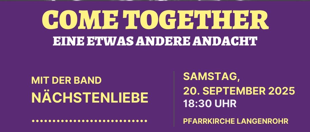 Ein Plakat bewirbt eine religiöse Versammlung mit einer Menschenmenge im Hintergrund. Es steht 'Jesus für dich' und 'Kommt zusammen' mit dem Datum und der Uhrzeit der Veranstaltung.