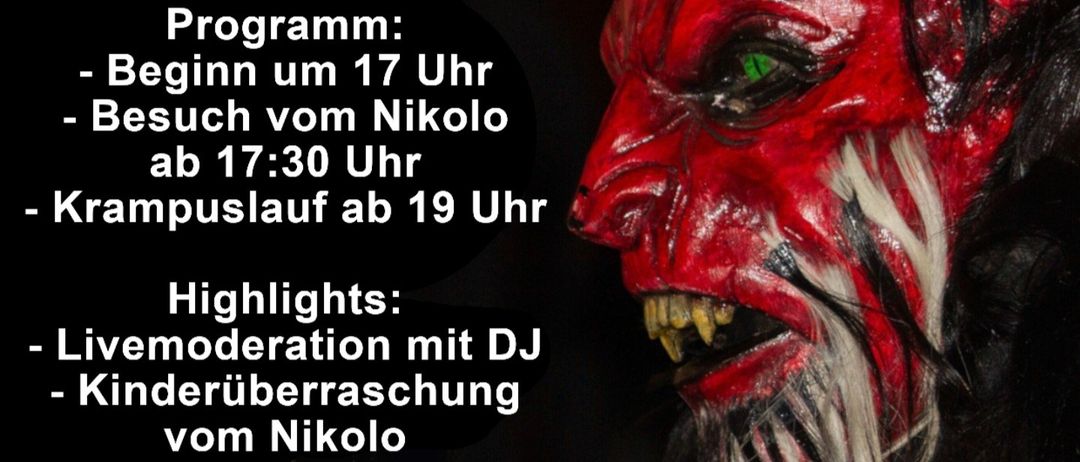 Plakat für eine Krampus-Veranstaltung auf der Simonhoehe am 28.11.2025. Die Veranstaltung beginnt um 17 Uhr mit einem Besuch von Krampus um 17:30 Uhr und endet um 19 Uhr. Höhepunkte sind Live-Musik mit DJ und eine Überraschung für Kinder von Krampus.