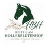 Logo for Reiten am Hollerblütenhof featuring a silhouette of a horse and floral elements with the text 'RBH' and 'REITEN AM HOLLERBLUTENHOF' in green. Below the text is a heart symbol.