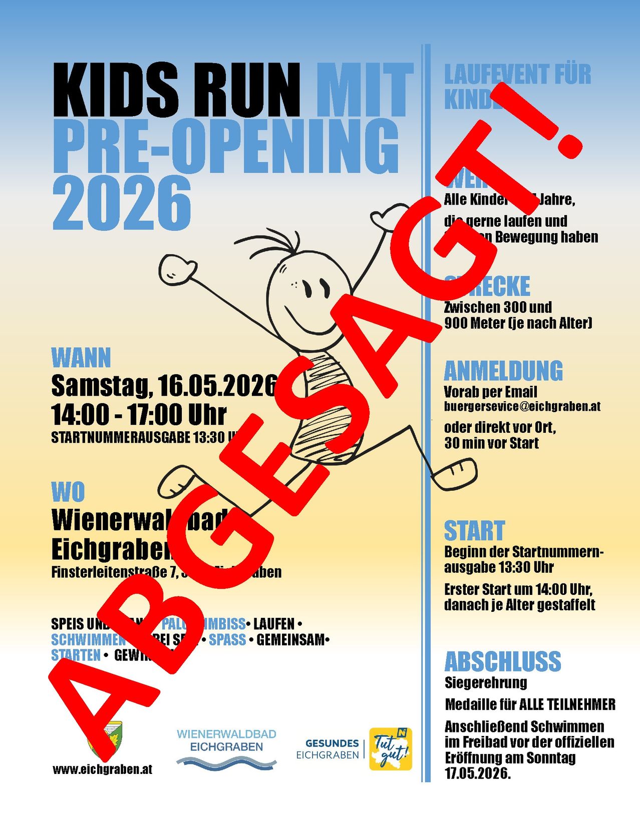 Ein Werbeposter für Kids Run mit Pre-Opening 2026. Es ist ein Kinder-Fun-Lauf mit Voreröffnung im Jahr 2026.