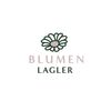 Das Logo von Blumen Lagner zeigt eine stilisierte grüne Margerite mit einem rosa Zentrum auf weißem Hintergrund. Der Text 'Blumen Lagner' steht in Rosa unter der Blume.