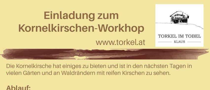 Die Kornelkirsche hat einiges zu bieten und ist in den nächsten Tagen in vielen Gärten und an Waldrändern mit reifen Kirschen zu sehen. Ablauf: Gemeinsames Gelee herstellen, Likör ansetzen (bitte, wer hat: ein großes Glas mitbringen!), Kornelspirit trinken & Gelee probieren, Gemütliches Beisammensein. Alle Workshopteilnehmer erhalten 1 Glas Gelee und ein angesetztes Glas für den Likör (1,7l). Unkostenbeitrag: 25 Euro. Wir freuen uns auch über Gäste, die zum gemütlichen Austausch dazu kommen.